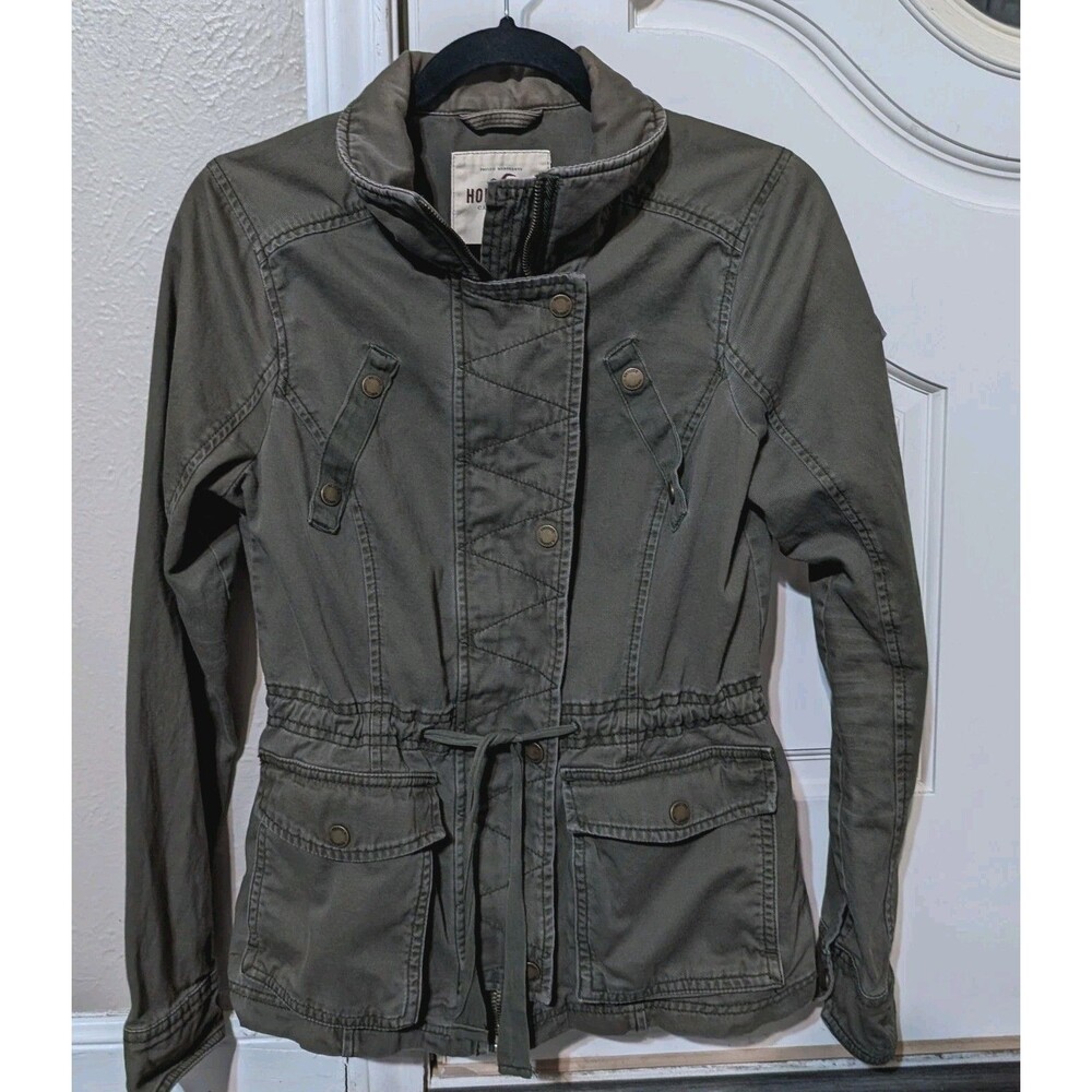 Hollister Military Utility Field Jacket Y2K VINTAGE Olive Green Full Zip Snap